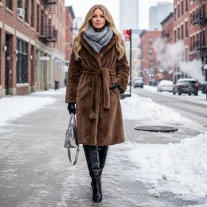 Apparis Bree Belted Faux Fur Wrap Coat
